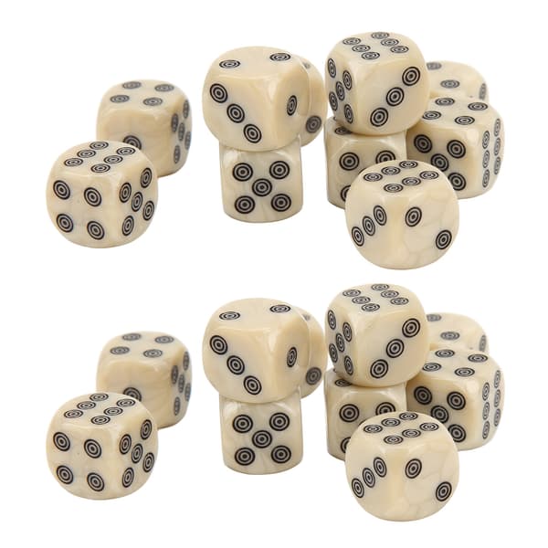 20 stk. sekssidede terninger 16mm Hvid Perle Korn Cirkel Prikker til Bordspil Matematik Undervisning