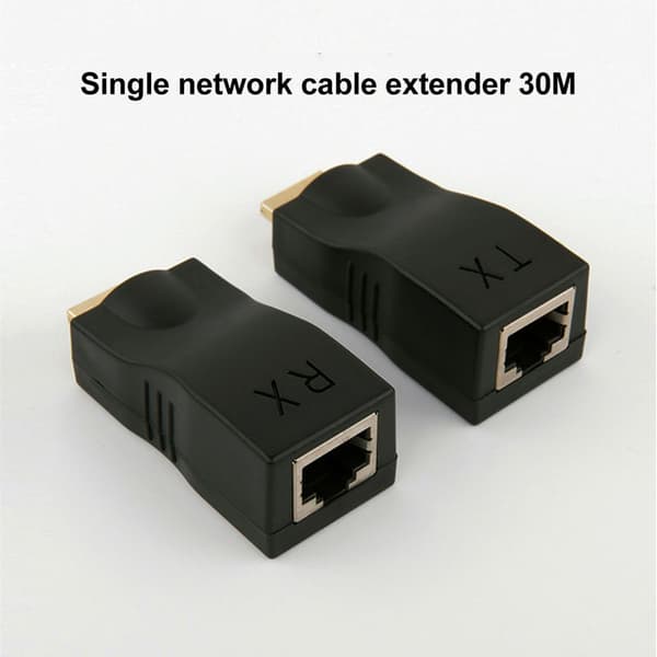 2-pak HDMI til Ethernet RJ45-forlænger, 30m netværkskabel, bærbar og kompakt, sort