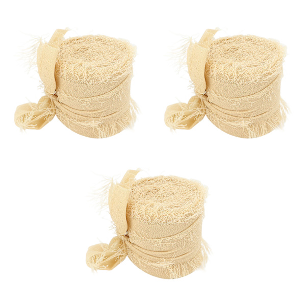 Frans Chiffong Silkesband Ren Färg Handgjord Bukettband Handfärgat Bärbart Chiffongband för Bröllops-DIY-hantverk Beige
