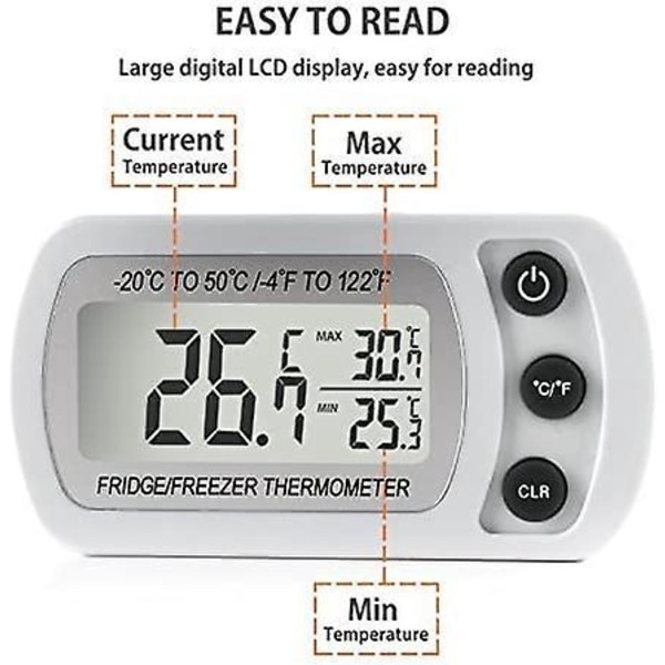 Vattentät kylskåpstermometer med lättläst LCD-display