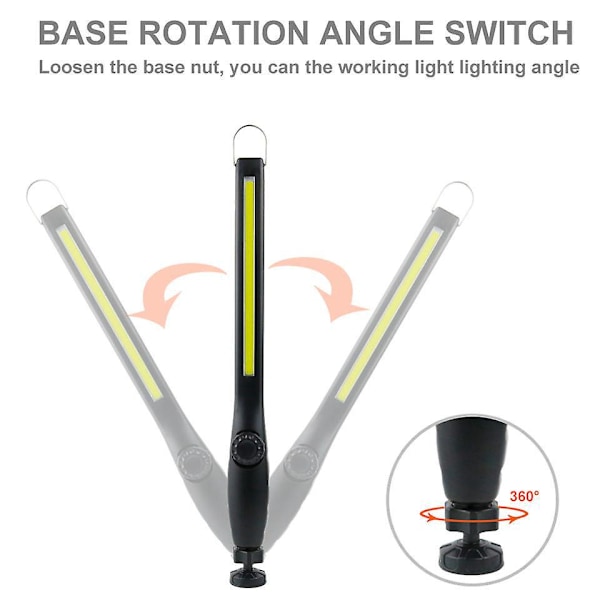 Laddningsbar LED-arbetslampa - 1000 Lumen, Batterikapacitetsindikator, Magnetisk Bas, 360° Svängbar, USB-kabel - Perfekt för Bilreparation, Hem, Utomhus