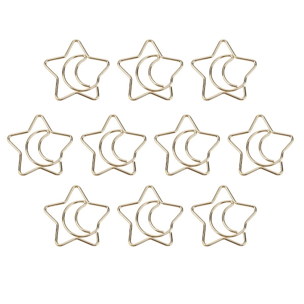 10 st Plastbelagda galvanisering Star Moon Pappersklämmor Roliga bokmärke Markeringsklämmor Guld