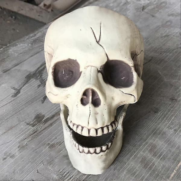 Skummelt plastskjelett med åpen munn, spøkelseshusdekorasjon, Halloween-rekvisitt Y