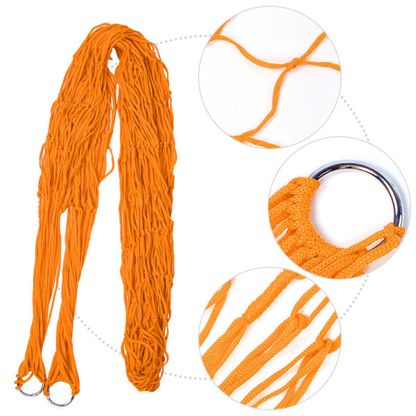 Komfortabel dobbel swing hengeseng Nylon Mesh hengekøye for utendørs camping (oransje)