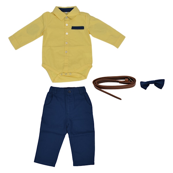 Baby Boy Gentleman Outfit Barnkläder Fashionabel Utsökt Skjorta Suspender Byxor Kostym Set för Fest Gul 60cm