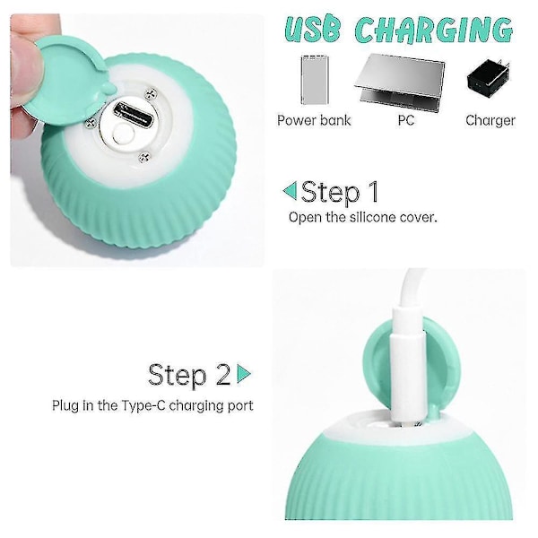 Smart Interaktiv Kattleksaksboll, USB-uppladdningsbar Automatisk Rullande Boll, Stimulerar Katters Lekglädje Blå