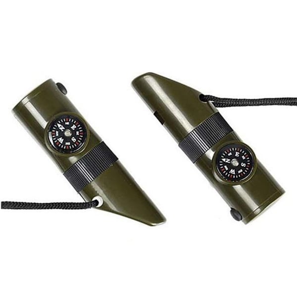 2st Utomhus Multifunktion Survival Whistle Supply med nylon termometer kompass