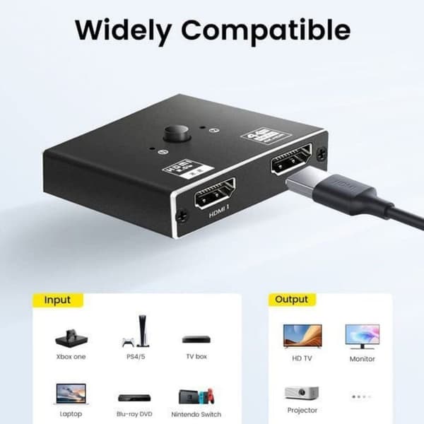 2-indgangs 1-udgangs HDMI-switch - 4K60p-konverter, HDMI 1 til 2-splitter, tovejs HD-switch