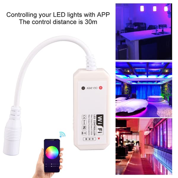 WiFi RGB Controller DC12-24V til farverig LED-strip via smartphone-app-kontrol