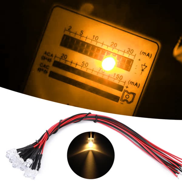 12V Forhåndskoblet Lysdiode med 5 mm Rundt Hode, Høydepunkt Lysperle Varm Hvit