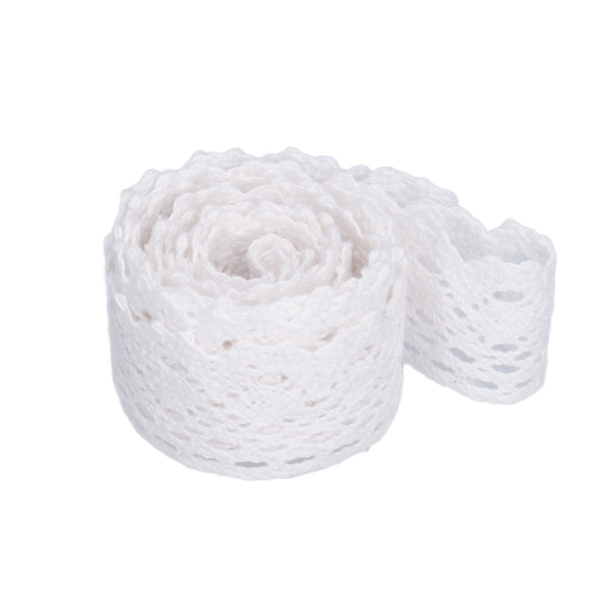 Spetsband DIY Bomulls Nät 2,5 cm Bredd 20 Yards Utsökt Spets Trim för Gardin Kläder Bordsduk Present Dekoration Vit