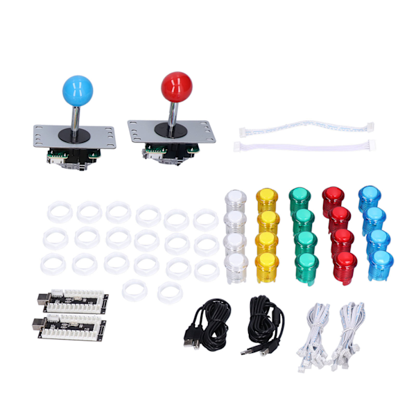 QM070906 Tvåspelarversion Arkadspel DIY-kit LED-knapp 8-vägs joystick för Windows Arkadspel