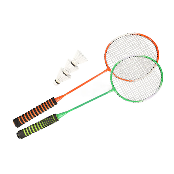 Badmintonracketset med hög elastisk svamp, bekvämt grepp, badmintonracket i stål och 3 fjäderbollar