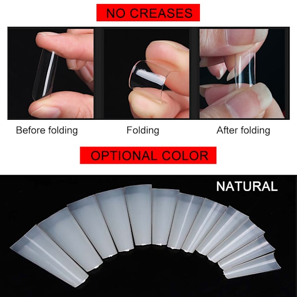 504 stk. Professionelle Bærbare Neglekunst Tip Falske Negle Patch DIY Manicure Værktøj Naturlig