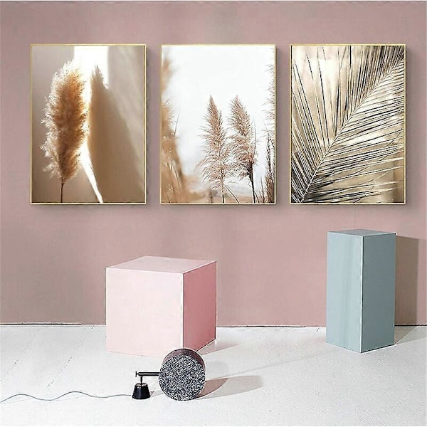 3 Premium-julisteen setti - Beige - Pampasheinä - Moderni seinäsisustus - Vintage-kuvat - Kehyksetön (30 x 40 cm)