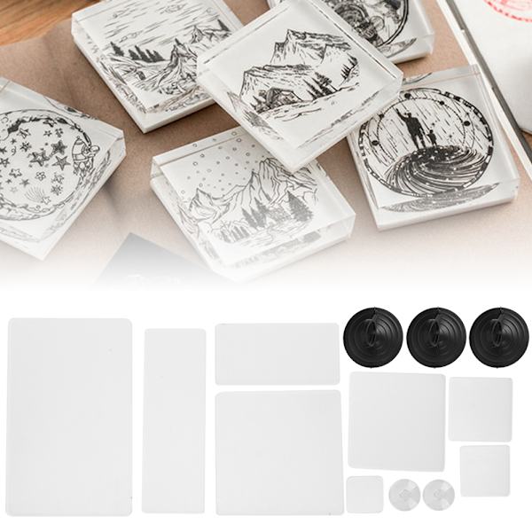 Stempelblokk i akryl, gjennomsiktig med hvite stiplede linjer for scrapbooking, håndverk og stempling
