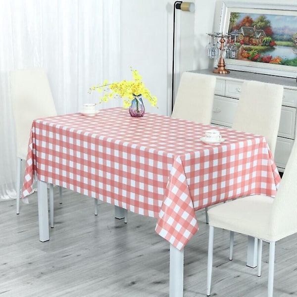 Rektangulær Duk, Rutete Duk, Rosa Hvit Rutete Duk, Gingham Stoffduk for Restaurant Spisestue (140x200cm)