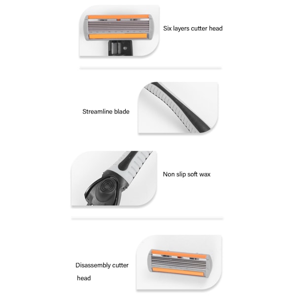 Bærbar barberkniv med seks blade i rustfrit stål med ABS-håndtag til mænd