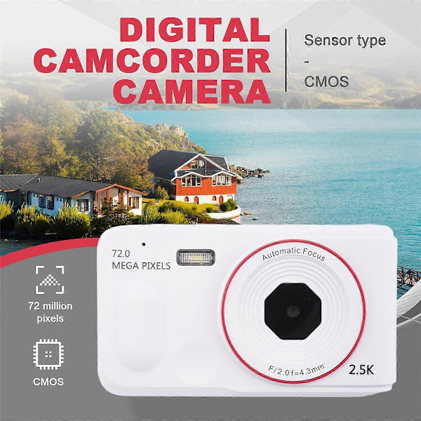 Digitalkamera 16x Digital Zoom Autofokus 2.5K HD 72MP Hvit