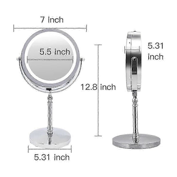 10X Forstørrelses Makeup Spejl Med Lys LED Kosmetiske Spejle Rund Form Bordplade Vanity Spejl Dobbeltsidet Baggrundsbelyste Spejle Sølv