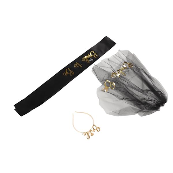 Bride to Be Tiara Shiny Black Brude Bryllupsbånd Frynser Sentrum Lagdelt slør Sash Krone Bride to Be Gaver