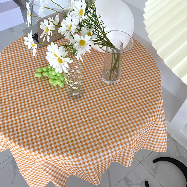 Desk Tablecloth Plaid Table Cover Linen Cotton Backdrop Dustproof Home Decoration for Office Dormitory Orange 100x150cm / 39.4x59.1in