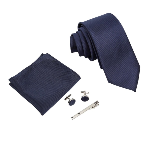 Set i blå sidentwill för män med knytklämma och fyrkantig ficka, 4 delar