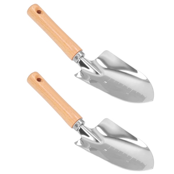 2 stk rustfritt stål hagespade med skala for potteplanter
