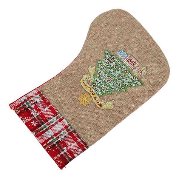 Julstrumpor i linne och flanellmaterial, ljusa färger, utsökt design, dekorationer och prydnader för högtiden