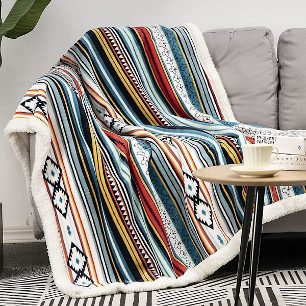 Sofateppe, mykt og varmt, fargerikt stripemønster, reisedekken, for soverom, stue, kontor, 130 x 150 cm (fargerike striper)