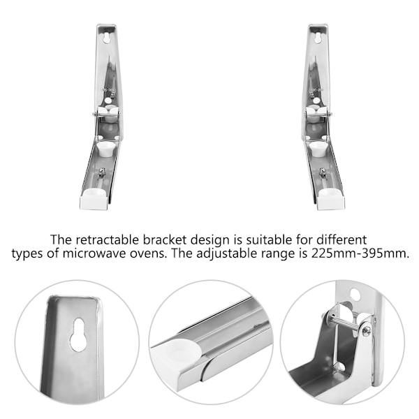 Husholdning 304 Rustfrit Stål Sammenklappelig Teleskopisk Mikrobølgeovn Vægmonteret Holder Beslag Opbevaringshylde