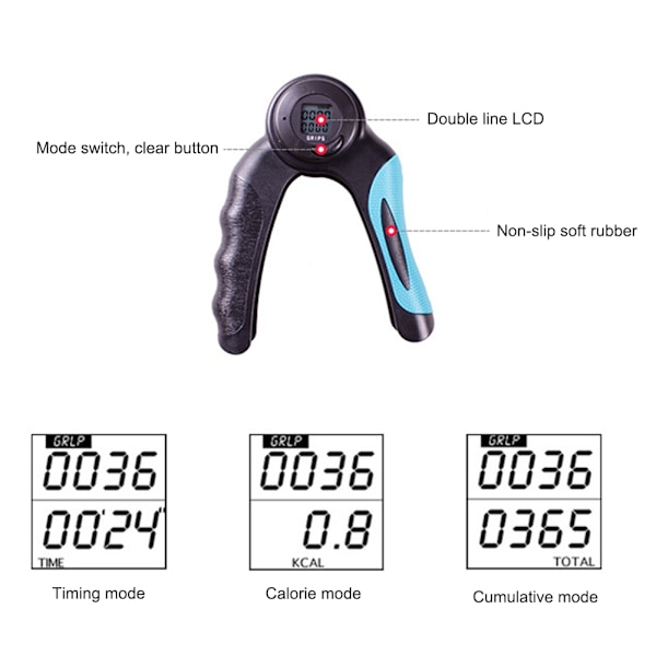 Elektronisk Grip Strength Trainer LCD Display Tæller Kalorie Timing Digital håndgriber til Fitness Sort Blå