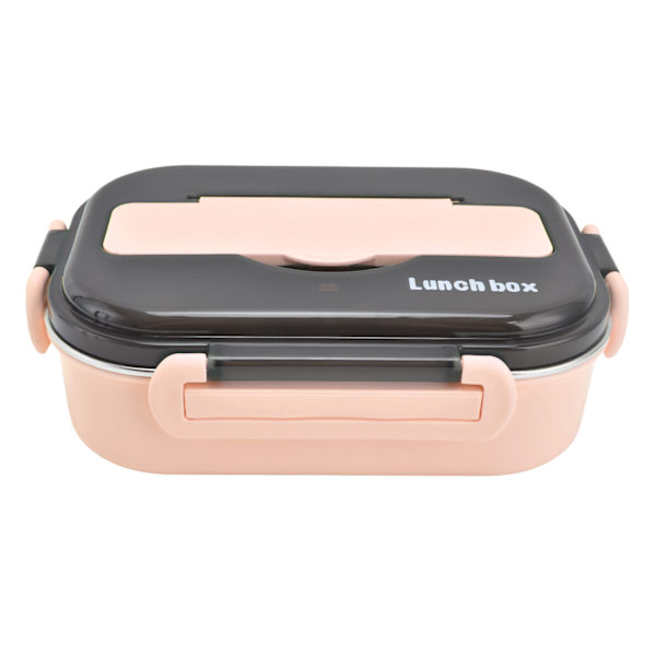 1L Bento Box 304 Rustfrit Stål Rum Indelinger Lækagesikker Bærbar Termisk Madkasse med Spisepinde Ske til PicnicPink