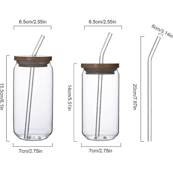 Drikkeglas med bambuslåg og glasstrå, 550ml/400ml - Genanvendelig Boba-kop
