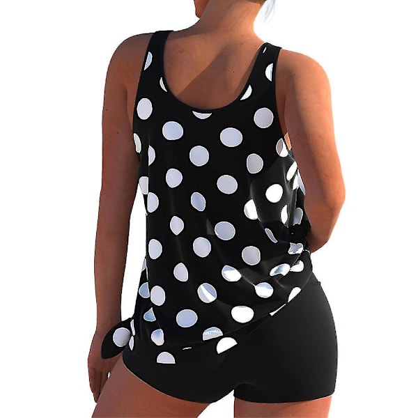 Snygg Tankini-set för kvinnor med boyshorts - Perfekt badkläder för strand och pool 2XL Svart vit prickig