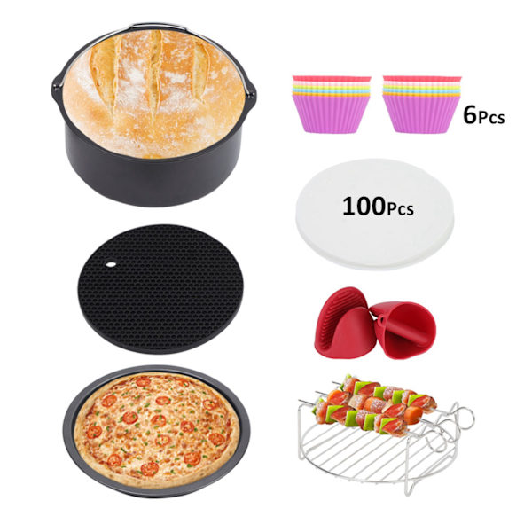 Airfryer-tillbehör, Universal XL-kit för Tower Duronic och Phillips (3,3QT), set med 7-8 tum