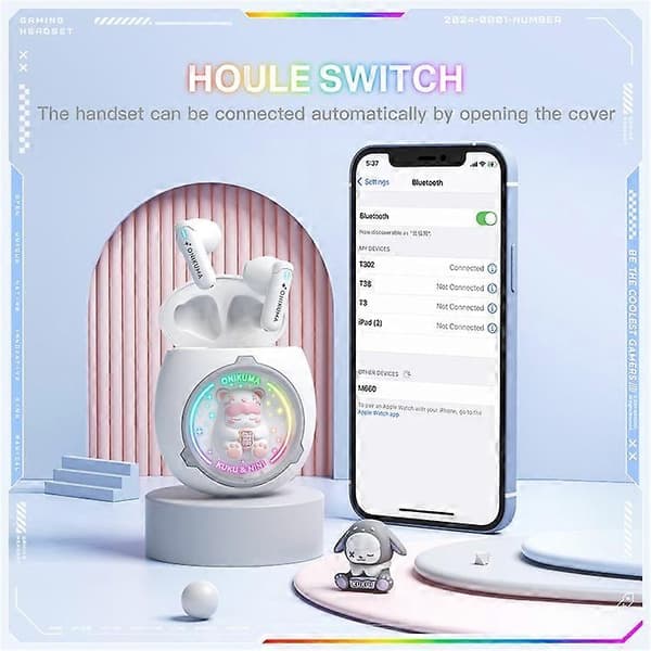 ONIKUMA T302 Søt romkapsel Bluetooth-headset HiFi Musikk Trådløse hodetelefoner White