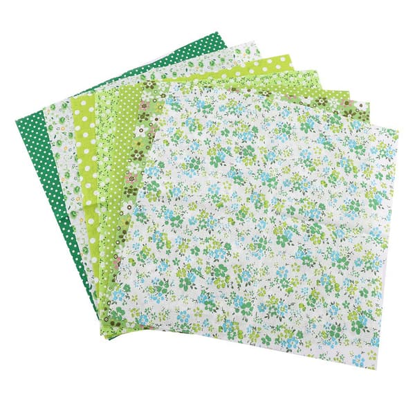 7 st 25*25 cm bomullstyg DIY blandade rutor förskuret bäddset Quarters Bundle (grön)