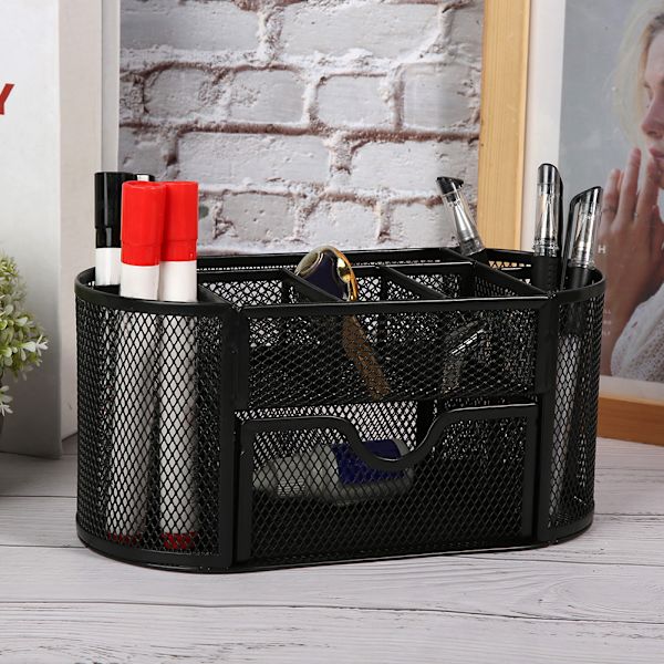 Multifunktion pennhållare 9 rutnät Penna Organizer Korg Desktop Kontorsmaterial8009 Svart