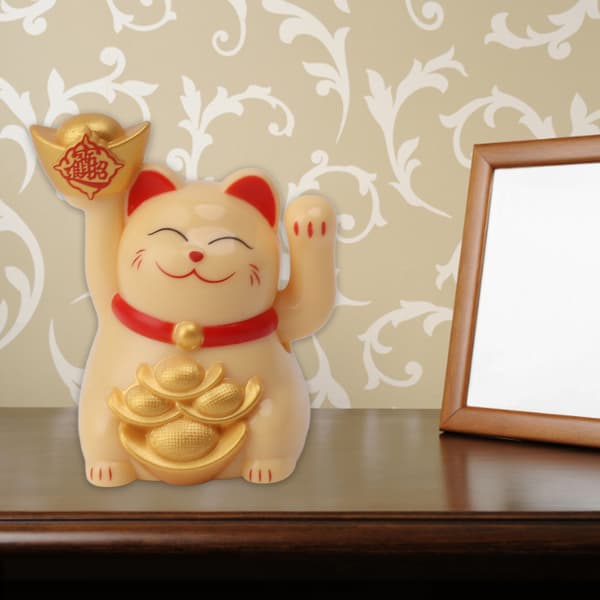 Solcelledrevet Lykkekatt Ornament - Gul