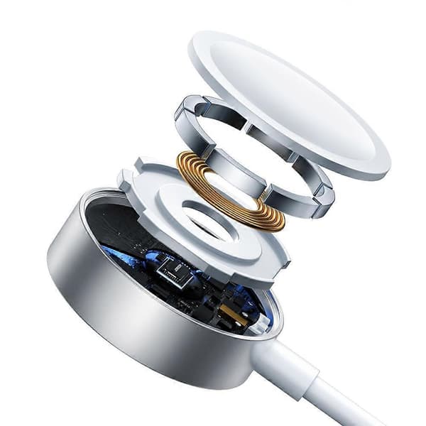3-i-1-kabel USB-A-kabel med induktiv lader + 1x iPhone Lightning + 1x USB-C 1,2 m hvit
