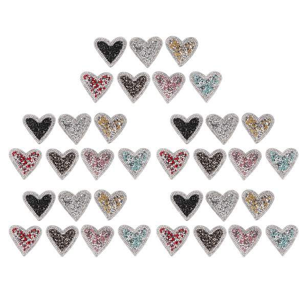 35 STK Hjerteform Rhinestone Patches Skinnende Glitter Applikationer DIY Patches til tøj Sko Hatte Telefon Shell