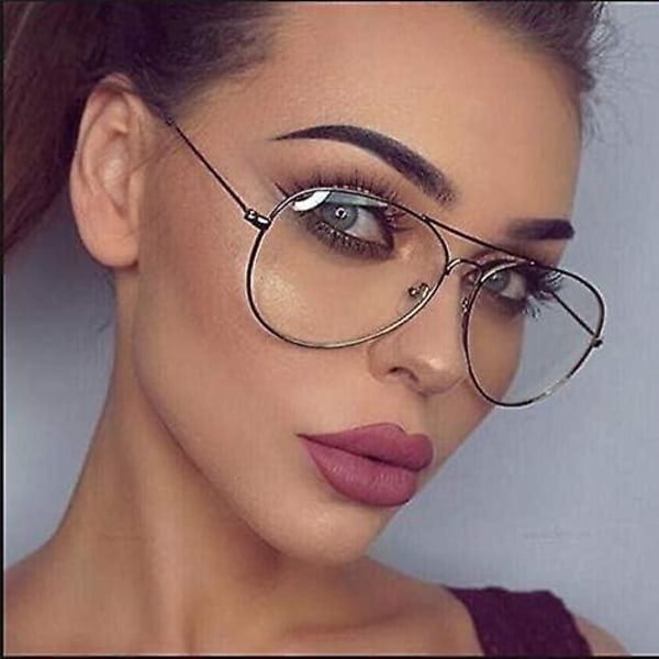 Aviator Glasögon med Klara Glas Icke-receptbelagda Glasögon Metallram för Kvinnor Män (3026 guld)