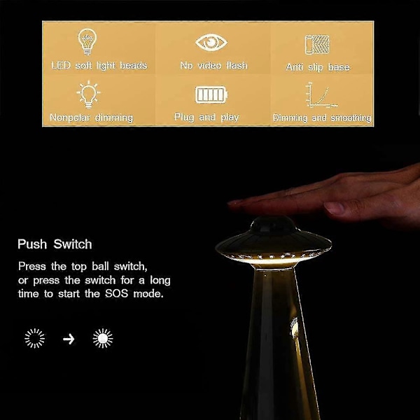 Ufo Led Natlampe til Børn, Flimmerfri USB Genopladelig Sengelampe Skrivebordslampe med 3 Lysindstillinger Fødselsdag Halloween & Julegaver til Bab