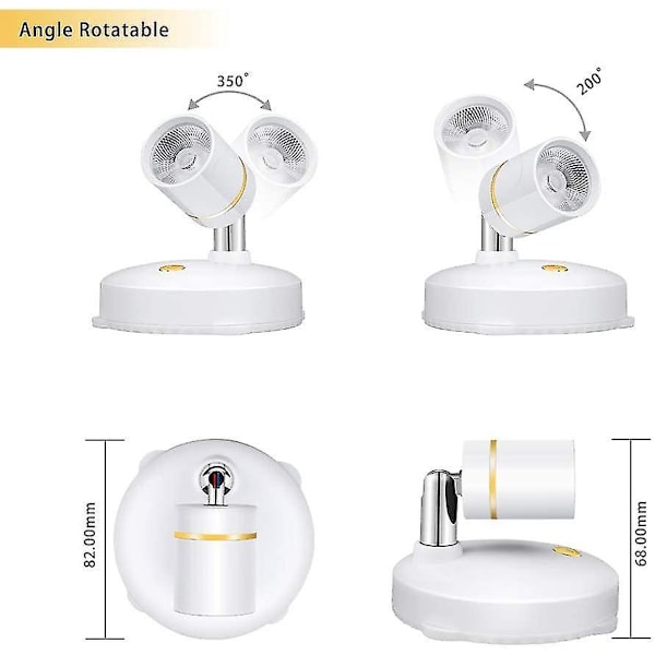 Trådløse batteridrevne mini-aksentlys - Dimmer LED-spotlight med fjernkontroll - Fest hvor som helst, roterbar veggmontering