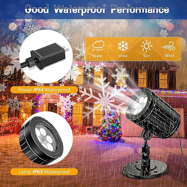 Utendørs Juleprojektor, Led Jule Snøfnugg Projektor Vanntett IP65, Led Projektor Lys Snøfall Effekt Dekorasjon for Jul, Fest,