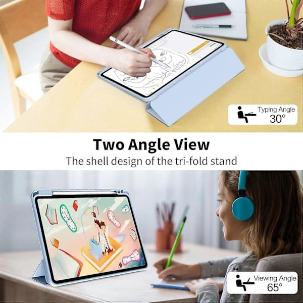 Himmelsblå, Skyddsfodral för iPad Pro 11-tum (18/20/21/22), med Pennhållare, Ultratunt Tredelat Smart Cover, Stöder Pennladdning, Automatiskt Vila/Väckning