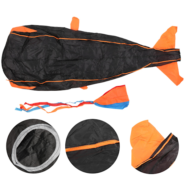 Delfinkite i polyester, 3D-tecknad djur, mjuk parafoil, utomhusleksak, svart