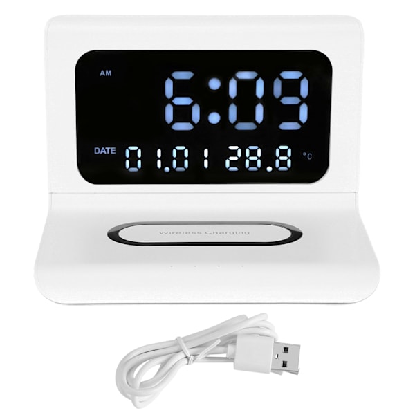 Klocktelefon Trådlös Laddare Digital Växlarm Klocka Multifunktion Elektronisk Skrivbordskalender Växlarm