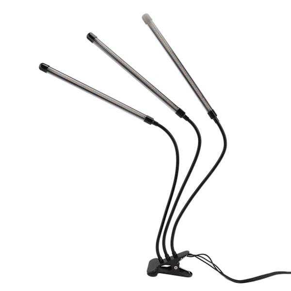 3 Hoved Klips Plantelys Fuld Spektrum Rød Hvid Varm Lys 10 Niveau Justerbar USB LED Plantevækstlampe med Timer
